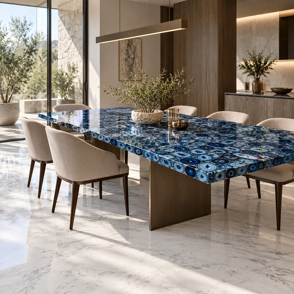 Blue Agate and Banswara White Marble